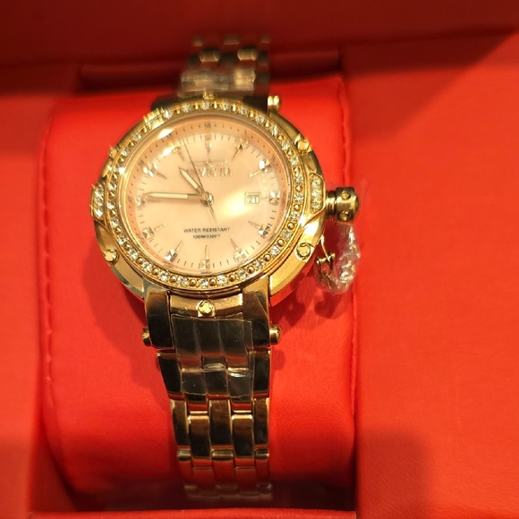 Invicta Gold and Silver Watch with Crystal Details